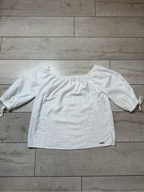 Michael Kors White Off Shoulder Blouse Small – Boho Tie Sleeve Top